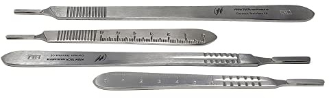 Scalpel Handles #3+3L+#4+4L Set of 4 Pcs Stainless Steel Blade Holder with Ruler 0-6cm for Biology Labs, Educational-Use, DIY Crafts, Model Making, Repairing Fits Blades No 10-16 & 20-25