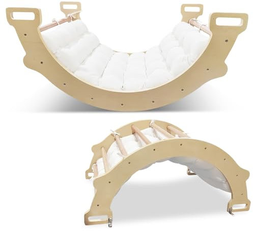 COSTWAY Kletterbogen mit weichem Kissen, Kletterdreieck zum Wippen, Klettern und Krabbeln, Indoor Klettergerüst aus Holz, für Kinder ab 3 Jahre (Natur)