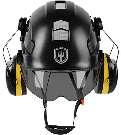 GREEN DEVIL Casco protettivo da lavoro con visiera trasparente e protezione dell'udito, casco di sicurezza in ABS regolabile, casco da costruzione ventilato con casco industriale EN 397 (Smoke Visor