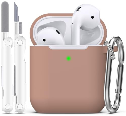 R-fun Kompatibel mit AirPods 2. Generation 2019 Case, 1. Gen 2016 Hülle Case Cover mit Reinigungsset und Schlüsselanhänger, weicher Silikonschutz für Apple AirPods Hülle, Milchtee