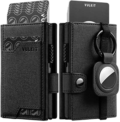 VULKIT Airtag Geldbörse Herren mit Ausweisfenster Kartenetui Herren mit Geldscheinfach Kreditkartenetui RFID Schutz mit Airtag Schlüsselanhänger, Schwarz
