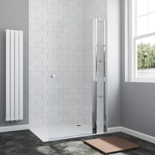 Walk-in Duschglas 105 x 197 cm Duschabtrennung Duschwand Glas Ebenerdige Dusche Duschtür mit Festteil und Eckregalen Drehtür Schwingtür Echtglas 6 mm Nanobeschichtung | OHNE Magnetprofil-Set