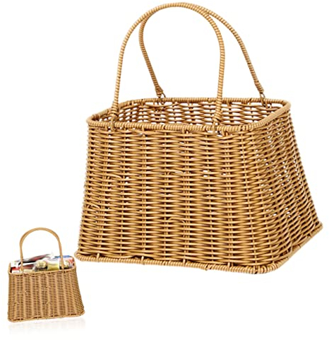 UPKOCH Cestino Per La Spesa In Rattan Imitazione Borsa In Rattan Spiaggia Cestini Di Vimini Per Regali Cestini Portatili Per La Conservazione Della Casa Di Frutta Cesti Di Stoccaggio