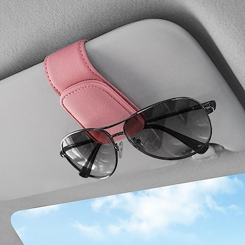 TCJJ Sunglasses Holders for Car Visor,Car Magnetic Glasses Holder Leather Sunglasses Clip and Ticket Card Clip Suitable for Car Interior Visor and Different Size Eyeglasses. (Pink)