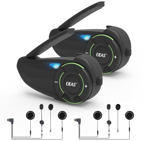 EJEAS Q8 Mesh 3.0 Sistema de Comunicación de Intercomunicación Grupal, Intercomunicador Casco Moto Bluetooth 5.1 con Reducción de Ruido CVC y Uso Compartido de Música para 6 Jinetes(2 Paquete)