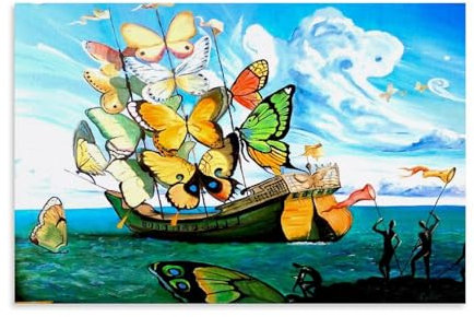 Impression sur toile Salvador Dali Peintre Travail (bateau avec voiles papillons) Décoration murale 60 x 90 cm