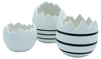 HEITMANN DECO Porzellan Eier-Schalen, 3er Set, weiß mit schwarzen Verzierungen