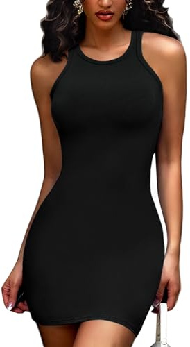 Joyshaper damer sommarklänning snäv kort bodycon-klänning figurnära cami linne klänningar ärmlös miniklänning, # 1 svart, L