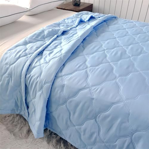 DOTBUY-SHOP Couvre Lit Matelassé, Couleur Solide Couvre-Lit Couverture de Lit pour Toutes Les Saisons Jeté de Lit Dessus de Lit Courtepointe Réversible Doux Couettes (150x200cm,Bleu Ciel)