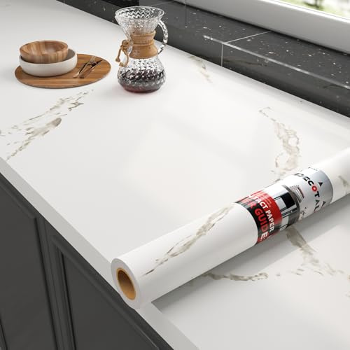 Decotalk Marble Contact Paper White Marbles Wallpaper Peel and Stick 17.7x120 Countertop Contact Paper Waterproof White Countertop Vinyl Wrap for Countertops Marble Peel and Stick Wallpaper
