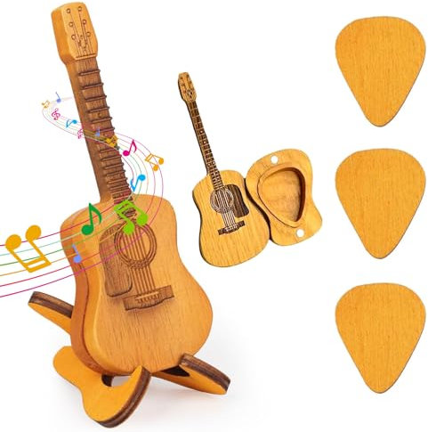 Holz-Plektrumbox für Akustikgitarre,Gitarrenplektrenhalter mit 3 Gitarrenplektren,Plektren Gitarre,Bewahrt Gitarren-Plektren auf und kann auch als Dekoratives Element Verwendet Werden
