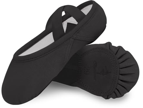Bezioner Ballettschuhe Mädchen Hochelastisch Ballettschläppchen Damen Tanzschuhe Mit Geteilte Ledersohle für Kinder und Erwachsene Schwarz 37