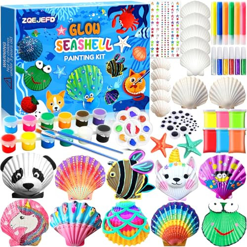 ZQEJEFD Kit Pittura di Conchiglie per Bambini con 24 Colori, Plastilina, Kit Pittura Bambini, Kit Lavoretti Creativi per Bambini, Bricolage Giocattoli di Pittura, Regalo di Compleanno per Bambini 5+