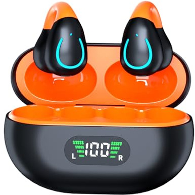 Öppna trådlösa Bluetooth-hörlurar med klämma och mini-laddningsbox - sportbenledning för träning, körning och promenader