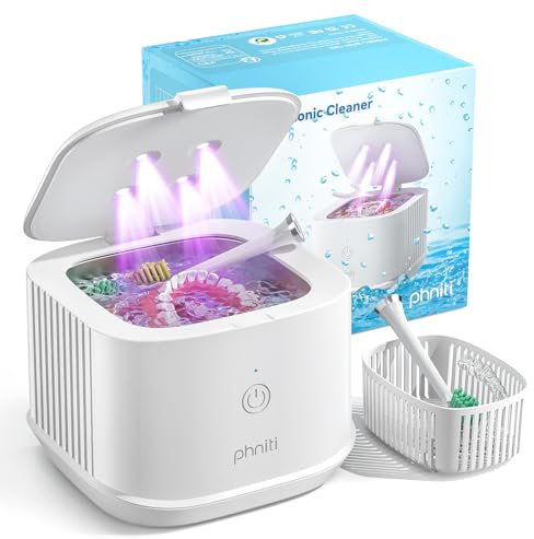 Ultrasonic Retainer Cleaner, Phniti 48kHz Professional Ultrasonic Jewellery Cleaner for Retainers, Jewellery, Dentures, Mouth Guard, Aligner, Toothbrush Heads, 13OZ Portable Dental Cleaning-White