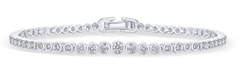 PAVOI Rhodium Plated Graduated Simulated Diamonds Bezel Set Tennis Bracelets for Women - Cubic Zirconia Stones Round Statement Bride Gold Bracelet Stack - Size 6.5