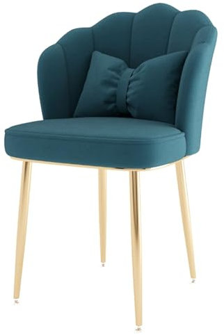 Moderner Armlehnstuhl mit gebogener hoher Rückenlehne und gepolstertem Sitz, ideal für Wohnzimmer, Schlafzimmer, Make-up oder Lesebereich (Blau mit goldenen Beinen)