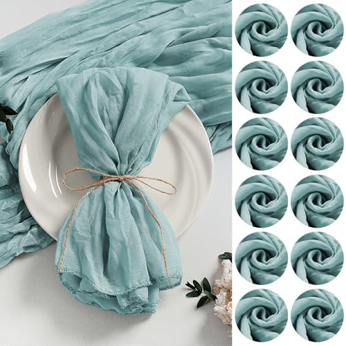 LZY Seihtuch-Servietten, 50,8 x 50,8 cm, Gaze-Stoffservietten, weicher Boho-Tuch, Dinner-Servietten mit Falten, rustikale Tischservietten, für Hochzeit, Party, Babyparty, Event, Dekoration, Hellblau,