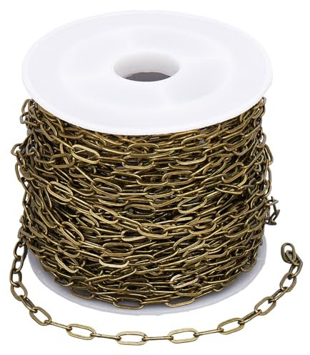 SOFPLATE Catena A Maglie con Fermacarte In Ottone Da 10 m/32.8 piedi con Bobina Catena A Maglie con Fermacarte In Bronzo Antico Catena A Maglie Ovali Allungate e Saldate Da 6mm per La Creazione di Gio