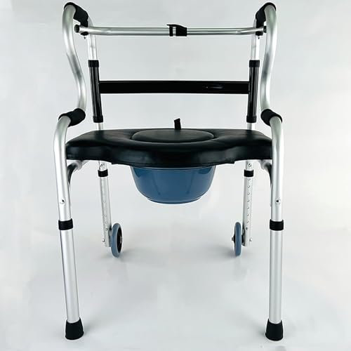 WBRSybUK Klappbarer Nachttisch-Toilettenstuhl, Faltbarer Dusch-/Toilettenrollstuhl Mit Nachttopf, Höhenverstellbarer Sessel Mit Rückenlehne, Für Behinderte, Senioren Und Schwangere