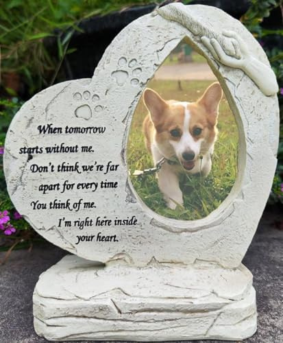 Haustier Gedenksteine mit Fotorahmen für Hunde oder Katzen, Herz geformte Haustier Hund Garten Steine Grabmarkierer Grabsteine, Sympaty Haustier Hund Gedenkgeschenke Verlust Geschenke Erinnerung Gesch