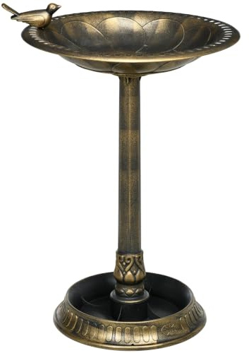 Outsunny Baño para Pájaros de Jardín Exterior 72 cm Diseño Retro Bronce | Comedero para Pájaros, Elegante, Resistente a la Intemperie, Ligero, Bebedero al Aire Libre