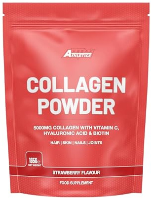 Collagen Powder - Collagen Peptides Powder with Hyaluronic Acid, Vitamin C & Biotin, 5000mg Hydrolysed Bovine Collagen per Serving, Strawberry Flavour, 30 Servings (165g)