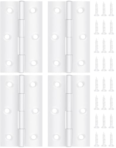 Jeboler Bisagras plegables de 68 mm × 38 mm, 4 unidades, acero inoxidable, color blanco | Bisagra para piano con 24 tornillos para puertas pequeñas, ventanas, armarios de baño
