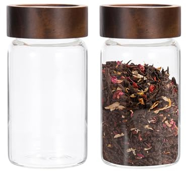 sourcing map 2 tarros de vidrio con bola de corcho, botellas de vidrio transparente de 300 ml con recipientes de vidrio de corcho para dulces, alimentos, granos de café, nueces, especias, té, marrón