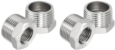 PATIKIL 304 Stainless Steel Reducer Hex Bushing 4 Pcs, 1 BSPT Male to 1/2 BSPT Female Pipe Reducing Adapter Fitting Connector for Water Gas Hydraulic Pipes Shower Hose, Silver