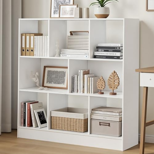 BTGGG 8 Cube Bookcase, Cube Storage Unit, MDF Wooden Shelving Unit, Wide Bookshelf Display Cabinets DVD Rack File Organiser for Office Living Room Bedroom Furniture, 98 x 30 x 100 cm, White
