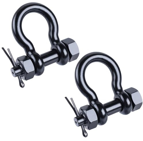 RiaYer 3/8 Black Bow Shackle (Pin 3/8, Jaw 1/2) 2-Pack, 316 Stainless Steel Marine Grade Anchor Shackle with Cotter Pin, Heavy Duty Boat Rigging Shackle