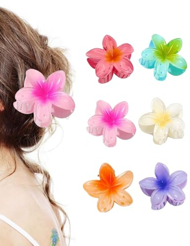 JUKOTA 6 PCS Pinzas de Flores para Mujer,6cm/2.36 Accesorios para el Cabello Hawaianos Coloridos,Horquillas de Plumeria para el Cabello para Cabello-Grueso,Regalos para Mujeres y Niñas