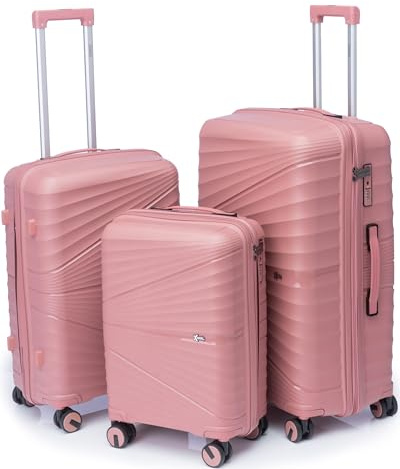 Xonic® Hartschalenkoffer Set für Set - Bruchsicherer Rollkoffer Polypropylen mit 360° Doppelrollen & TSA-Schloss - Reisekoffer Nude Rosé