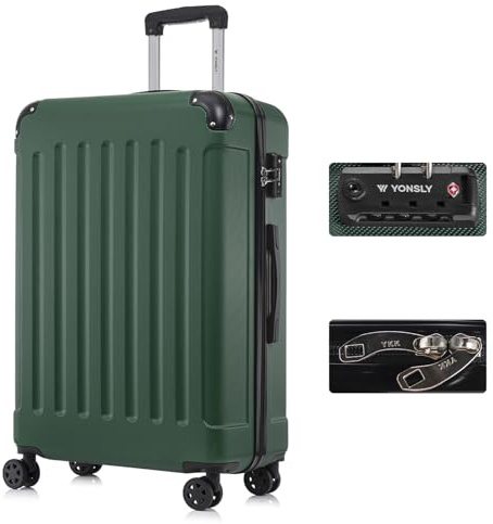 YONSLY Premium Reisekoffer TSA-Schloss YKK-Reißverschluss Hartschalen-Koffer Trolley Rollkoffer Suitcase Handgepäck 4 Rollen (Dunkelgrün, XL)