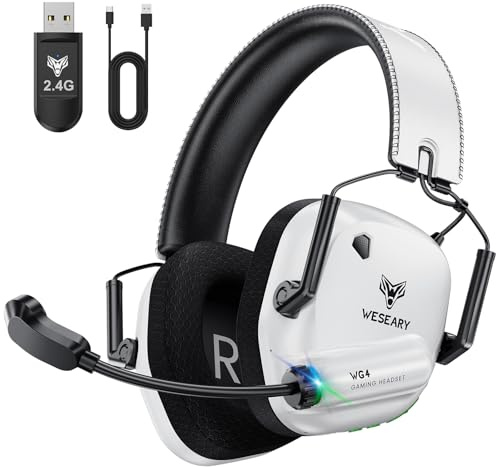WESEARY WG4 Casque Gaming sans Fil, 2,4 GHz Casque Bluetooth sans Fil avec Micro pour PS5, PS4, PC, Switch, Mac, Mobile, Casque Gaming Pliable avec Son Stéréo, Batterie de 45h