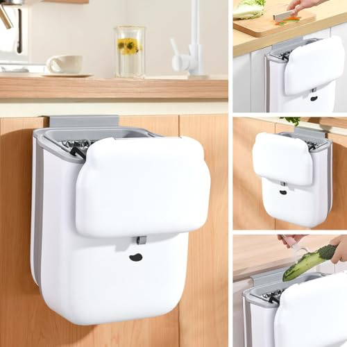 Vninkul Cubo Basura Cocina Colgante de 10 Litros,Papelera Cubos Basura Plegable,Contenedor de Residuos para Colgar en la Cocina para Camping, Armario, Baño, Oficina, Coche