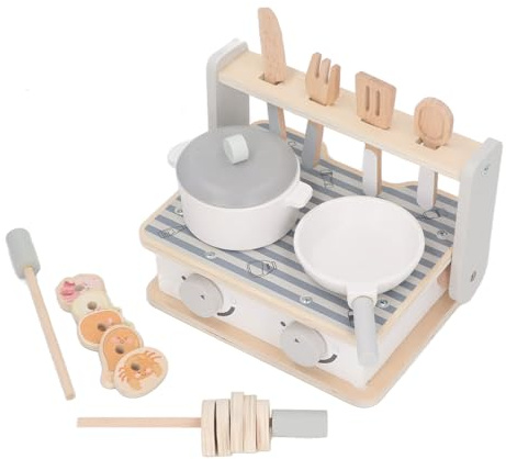 Hamwesh Barn Grill Leksak, trä Lek Barn Grill Lekset med Lekmat och Grillverktyg för , Pedagogisk Simulering Kök Leksaksset