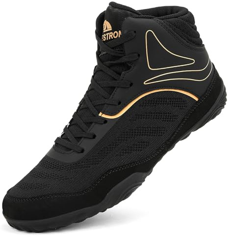 Hiuzylqx Scarpe da Boxe da Uomo Traspirante Stivali Combattimento Wrestling Pugilato per Bodybuilding, Sollevamento Pesi, Allenamento,Nero,45 EU
