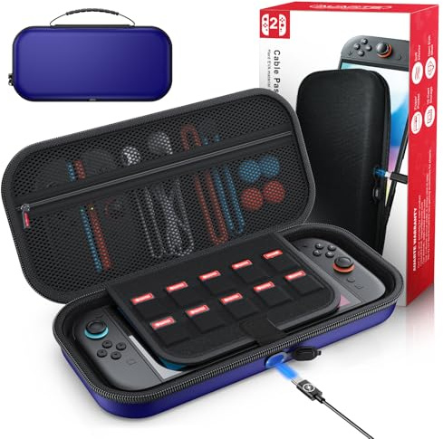 Auarte [Charge à l'intérieur] Étui pour Nintendo Switch 2 Console (2025), Protection Housse de Voyage Portable avec Pochette pour Switch 2 Accessoires et 10 Cartes de Jeux, Switch Coques (Bleu)