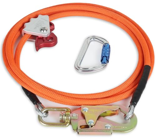 Trippellås utrustad flipplina – 1/2 tum x 3,7 m orange, med svängbart knäppe och rephandtag för positionering av arbete