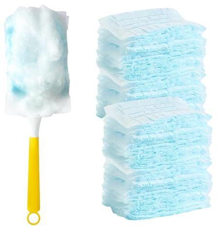 Lot de 20 chiffons de recharge pour attrape-poussière avec 1 poignée, chiffon à poussière antistatique, plumeau magnétique jetable avec tige télescopique pour poils d'animaux contre la poussière et la