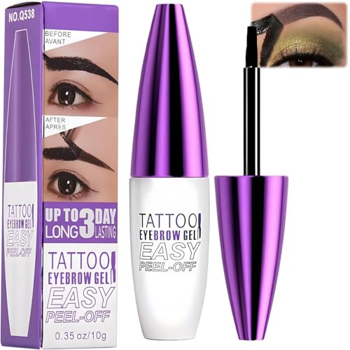 Peel Off Eyebrow Tint Gel, Semi-Permanent Eyebrow Dye, Waterproof Long-Lasting Tattoo Gel for All Skin Types, Smudge-Proof Easy Peel for Fuller Defined Brows, Lasts Up To 3 Days (Brown)