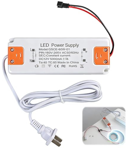 Transformador LED, 12 V 1-60 W, 230 V a 12 V Cc Fuente De Alimentación LED Con Tensión Constante, Transformador Plano De Baja Tensión Sin Parpadeos Ni Ruidos Para Luces LED G4, Mr11, Mr16, Gu5.3