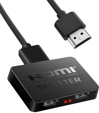NEWCARE Upgraded HDMI Splitter 1 in 2 Out for Dual Monitors, 4K HDMI Splitter Mirror Display Only, HDMI Splitter 1x2 Adapter for HDTV/PS5/Fire Stick/Xbox/Blu-ray/DVD, Plug & Play, USB Powered