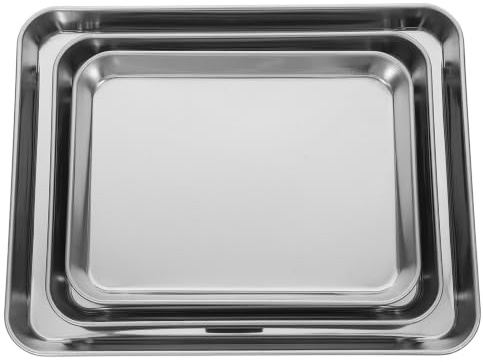 HEALLILY Bandejas para Horno Tostador Rectangulares y Versátiles Superficie Lisa de Acero Inoxidable 430 Juego de 3 Aptas para Camping y Reuniones Familiares