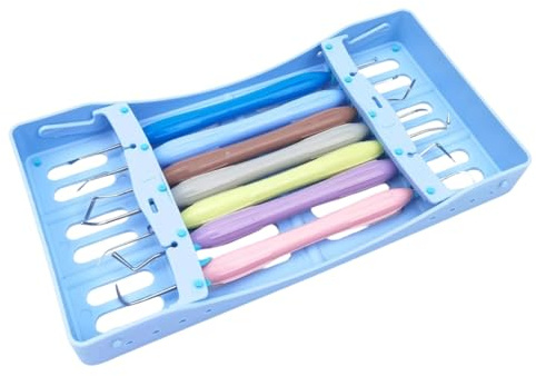 7PCS Dentistry Resin Filler Set Plastic Dresser with Disinfection Box Silicone Handle Aesthetic Restoration