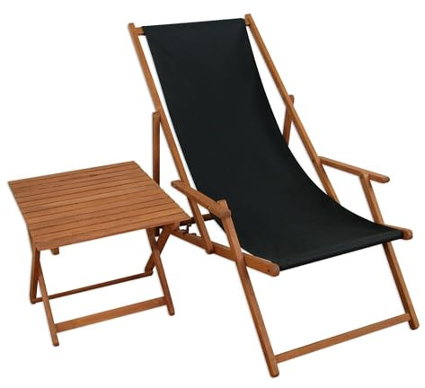 Erst-Holz Liegestuhl schwarz Tisch Deckchair Buche Gartenstuhl Sonnenliege Relaxliege Strandliege 10-305T