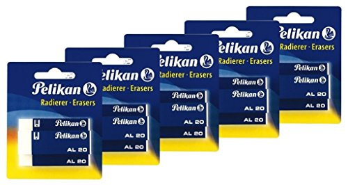 Pelikan 620112 Kunststoff-Radierer AL20 (5, 65 x 12 x 21 mm | weiß)