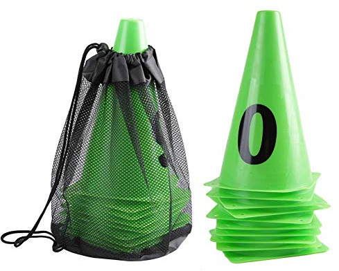 Cono da allenamento per calcio, 10 pezzi 23 cm resistente all'usura a disagio deformare Cono da allenamento per calcio verde Numero 0-9 Barriere da calcio Marcatori a cono per